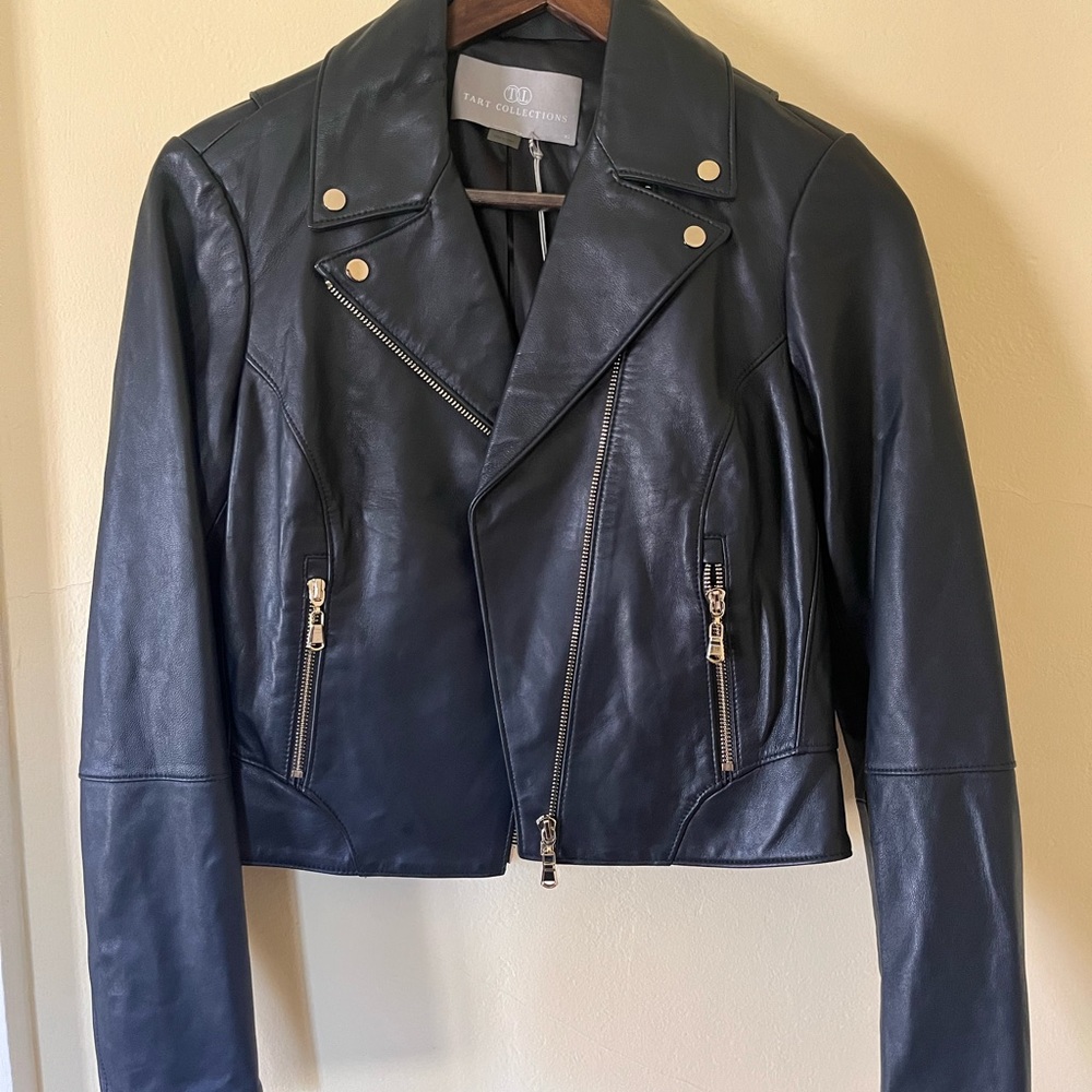 Tart Collection Navy Genuine Leather jacket. NWT